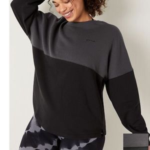 PINK- black and grey varsity crew sweatshirt. Brand new size large